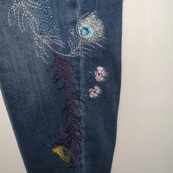Free People Embroidered Skinny Fit Jeans 28 Blue Cotton Blend Womens Stylish Cas - Picture 9 of 15